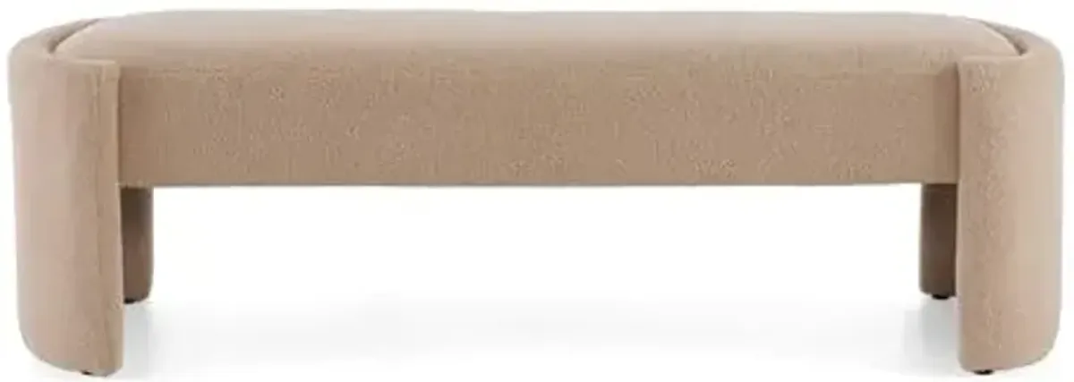 Christopher Knight Home Neapo Oval Ottoman, Upholstered Bench Ottoman, End of Bed Oval Bench Chair, Soft Fabric Footstool, Spacious Seating Chair for Living Room Bedroom Hallway, Light Camel