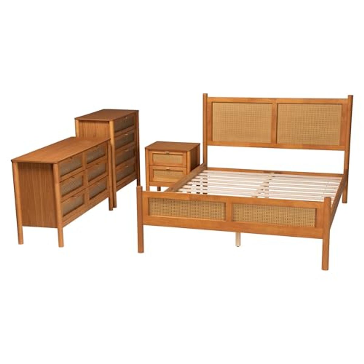 Baxton Studio Jenn Brown Wood Japandi 4-Piece Queen Size Bedroom Set