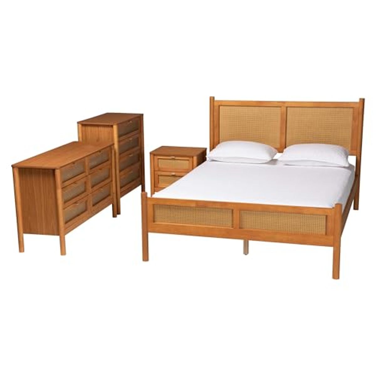 Baxton Studio Jenn Brown Wood Japandi 4-Piece Queen Size Bedroom Set