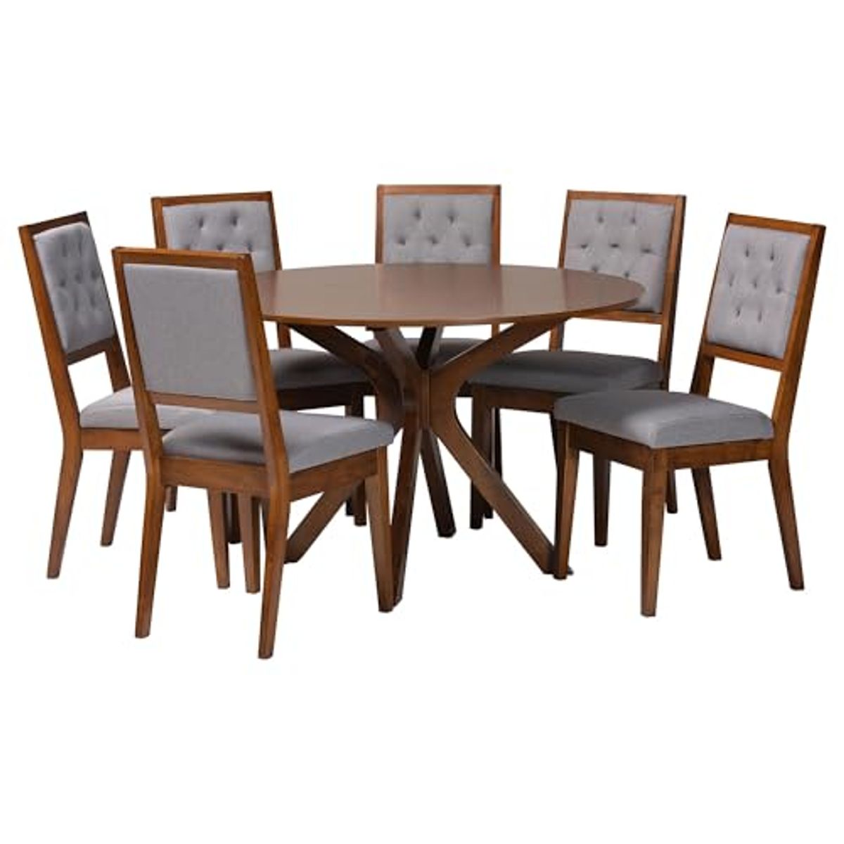 Baxton Studio Mana Modern Grey and Walnut Brown Wood 7-Piece Dining Set