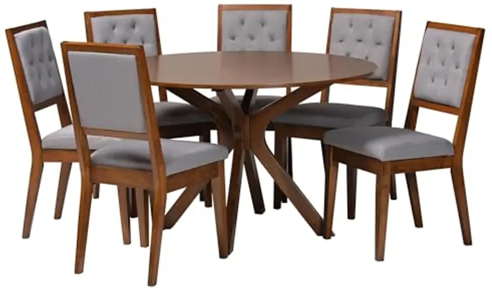 Baxton Studio Mana Modern Grey and Walnut Brown Wood 7-Piece Dining Set