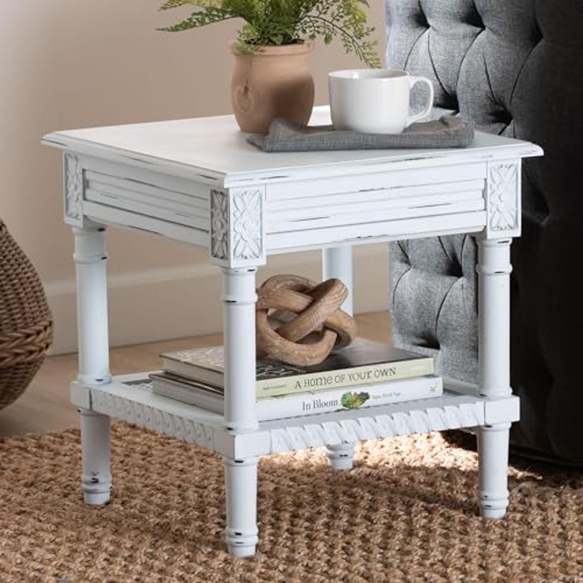 Baxton Studio Jeanne Vintage Traditional White Wood End Table