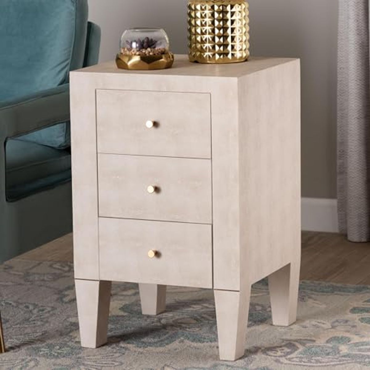 Baxton Studio Leyna Modern Beige Faux Shagreen 3-Drawer End Table