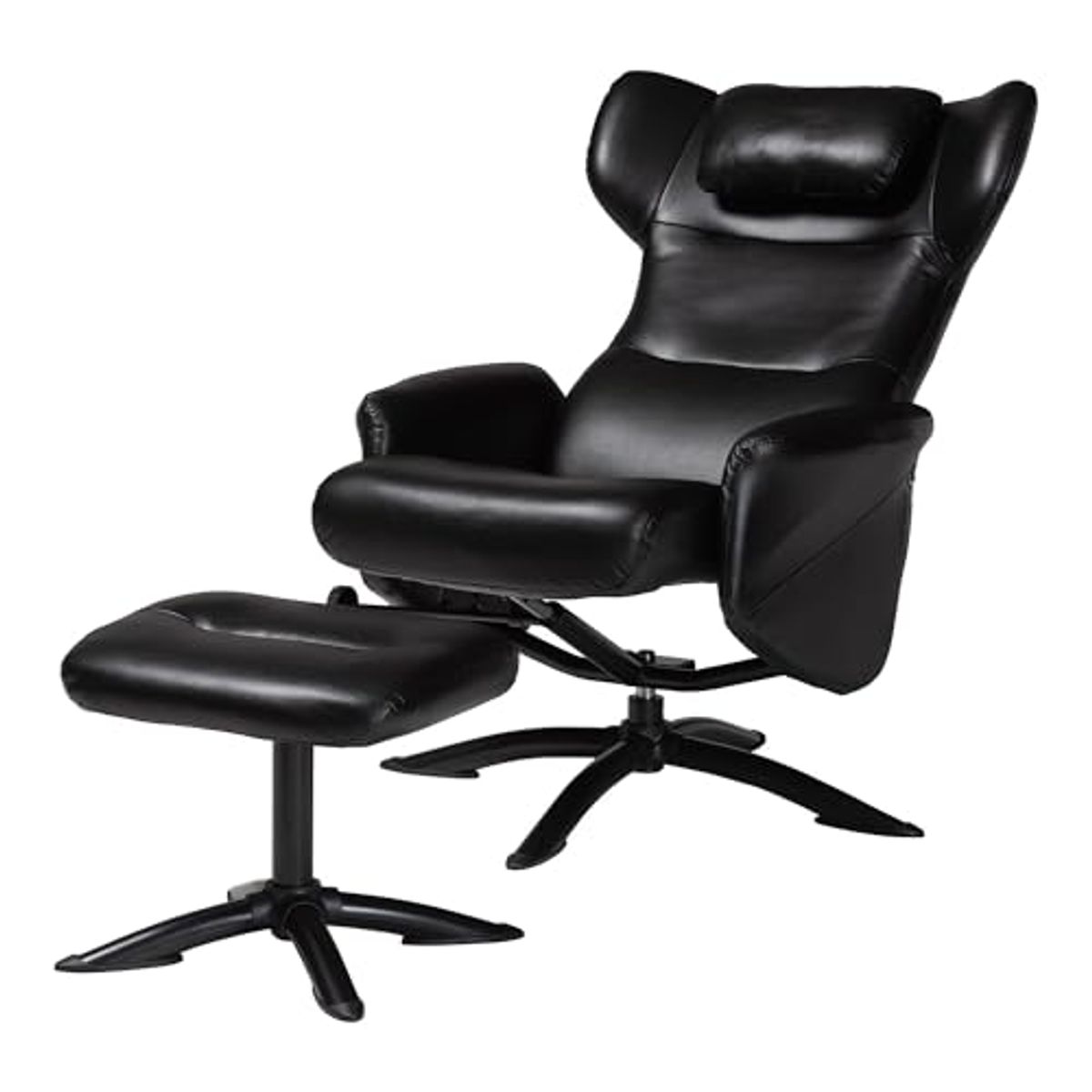 Baxton Studio Elwood Black Faux Leather 2-Piece Lounge Chair and Footrest Set