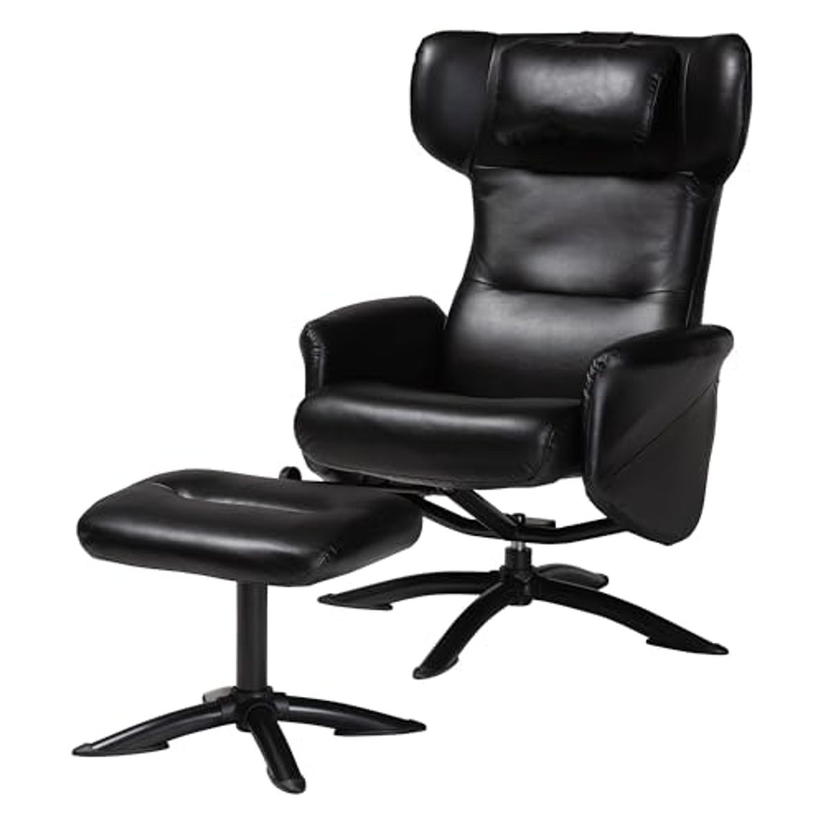 Baxton Studio Elwood Black Faux Leather 2-Piece Lounge Chair and Footrest Set