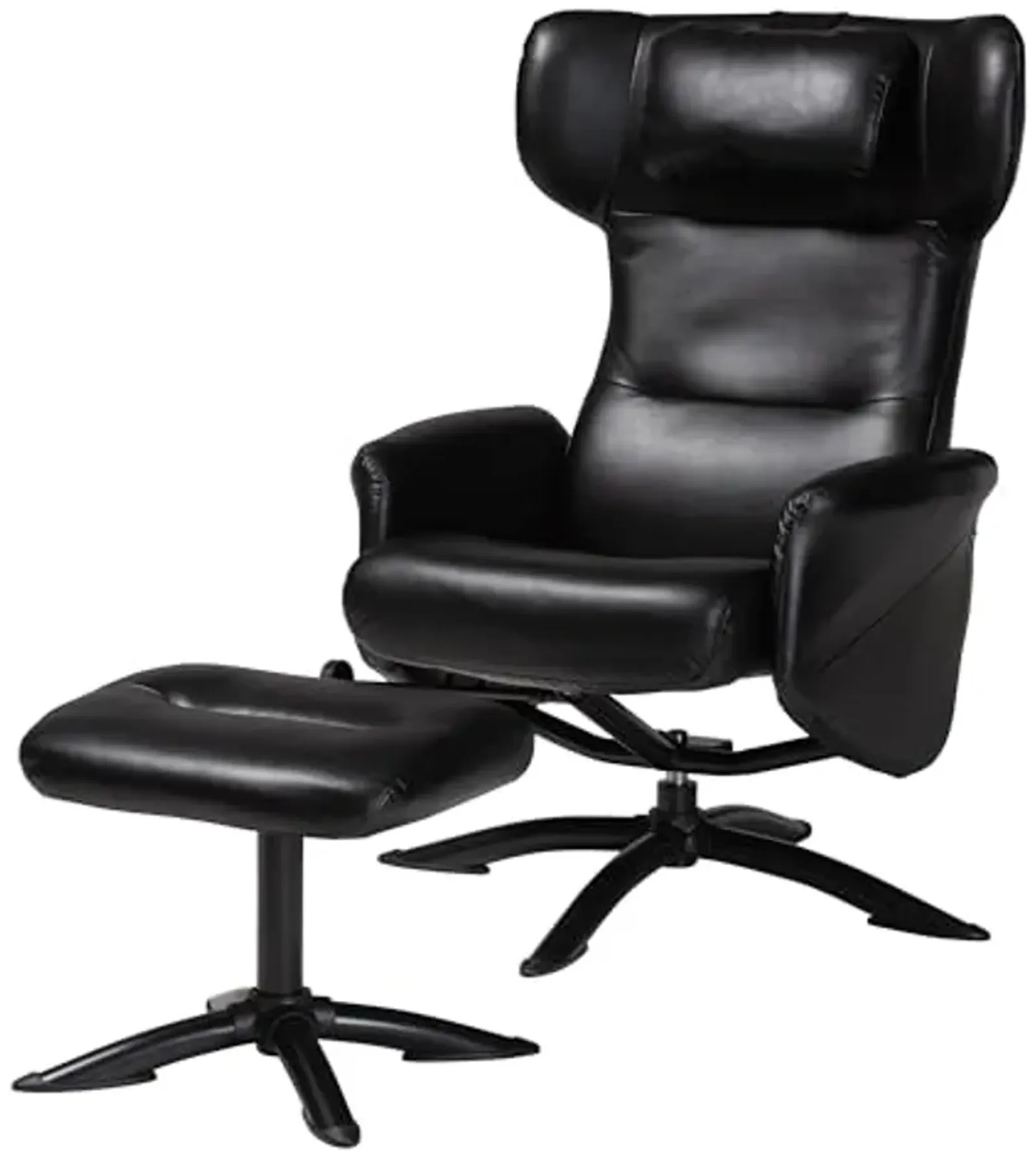 Baxton Studio Elwood Black Faux Leather 2-Piece Lounge Chair and Footrest Set