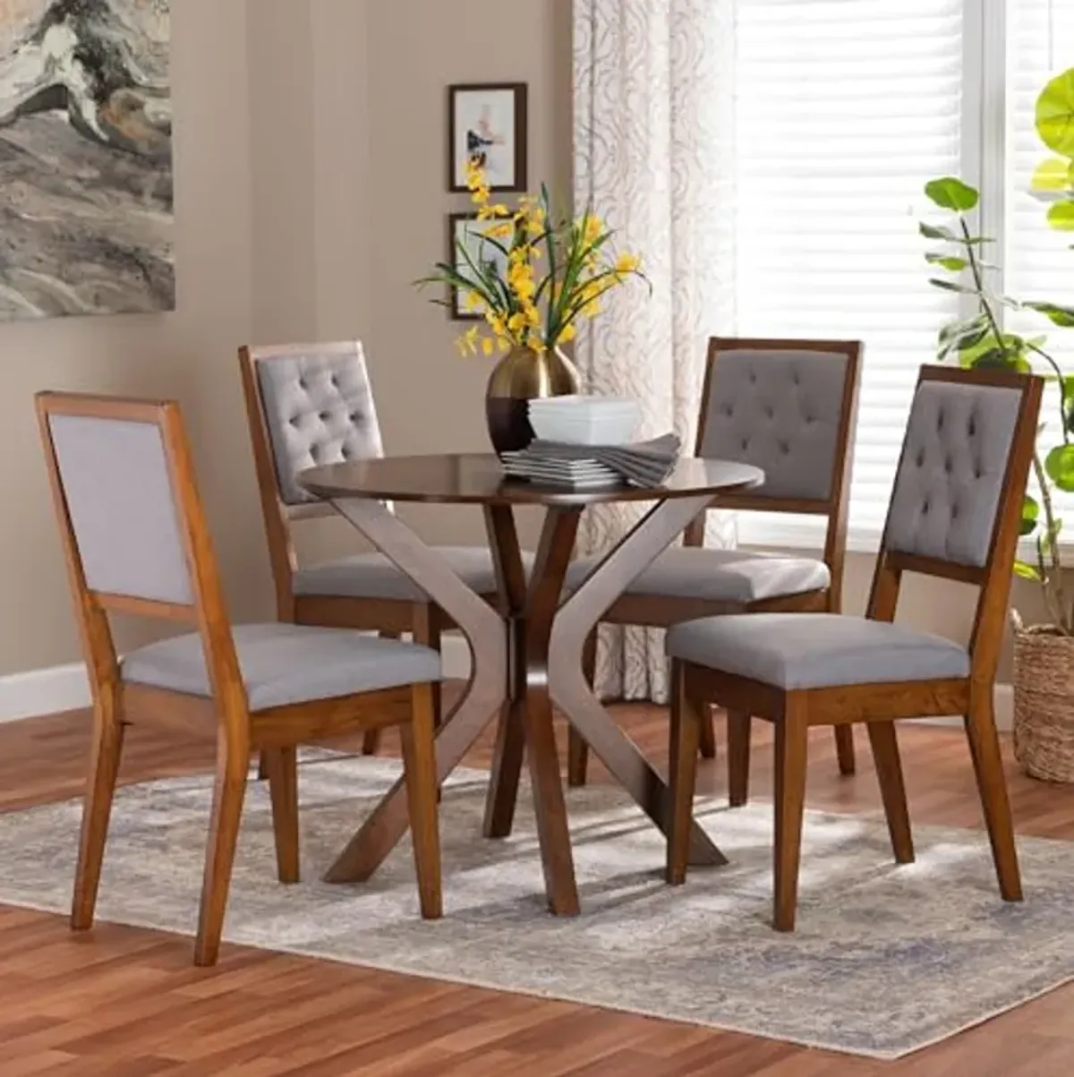 Baxton Studio Mana Modern Grey and Walnut Brown Wood 5-Piece Dining Set