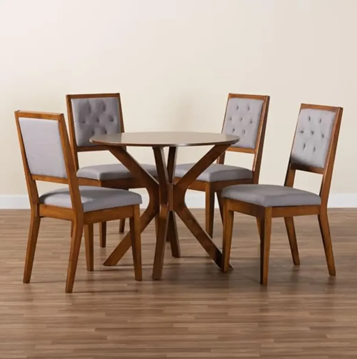 Baxton Studio Mana Modern Grey and Walnut Brown Wood 5-Piece Dining Set