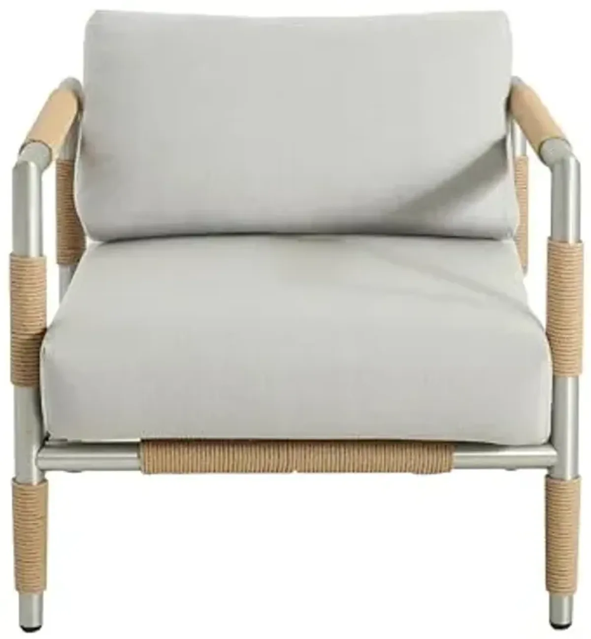 Christopher Knight Home Oriana Patio Garden Aluminum Frame Club Chair, Outdoor Armchair with Rope-Wrapped Armrest/Backrest and Removable Cushions, Comfy Lounge Chair for Poolside/Balcony, Light Gray