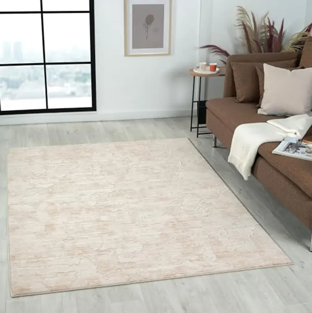 LR Home Indoor 5 x 8 Durable Performance Area Rug for Room Décor | Boho Abstract Carpet for Living Room, Bedroom, Playroom, Kitchen | Beige/Ivory