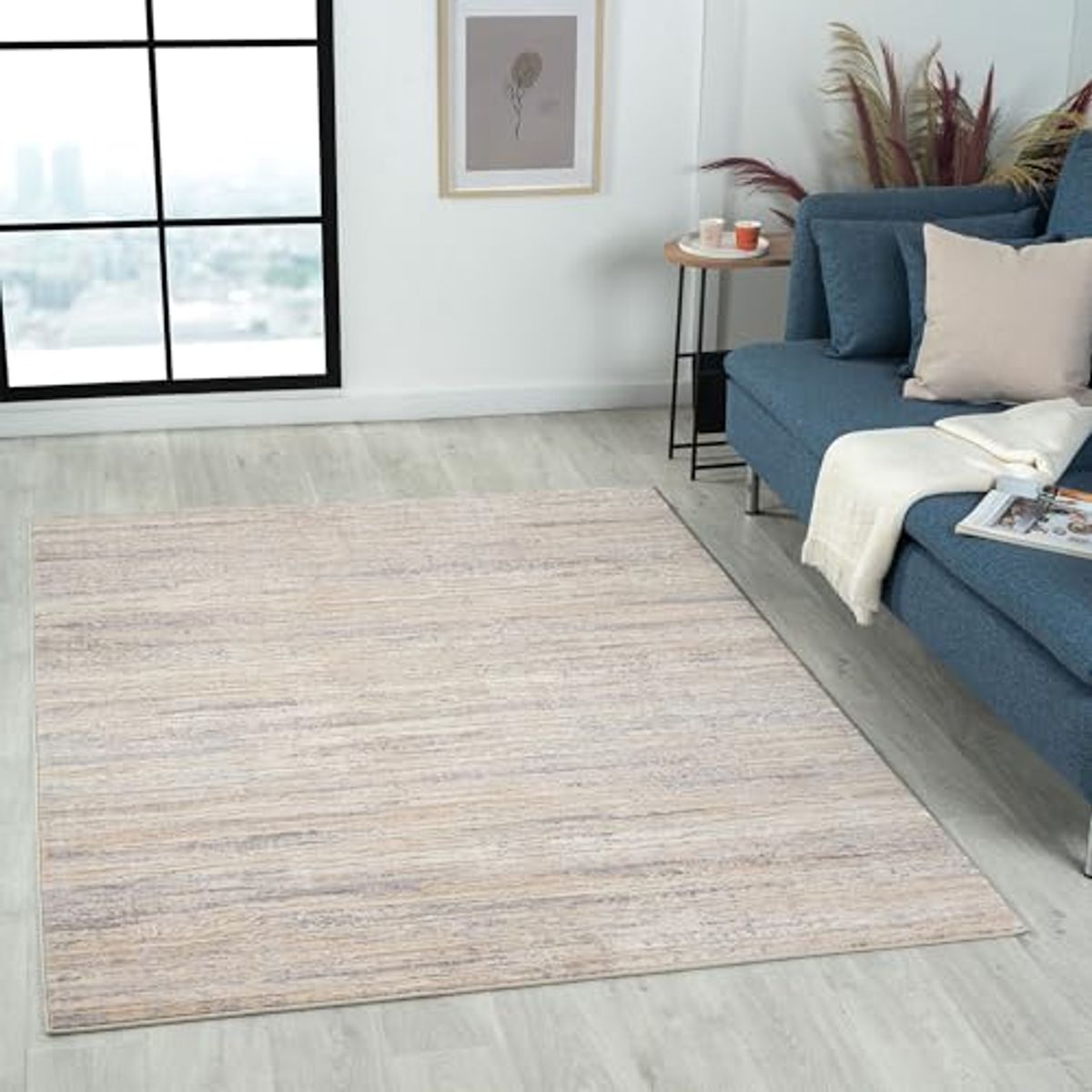 LR Home Indoor 8 x 10 Durable Performance Area Rug for Room Décor | Boho Striped Carpet for Living Room, Bedroom, Playroom, Kitchen | Gray/Beige