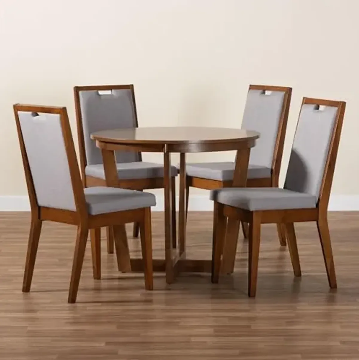 Baxton Studio Ana Modern Grey and Walnut Brown Wood 5-Piece Dining Set