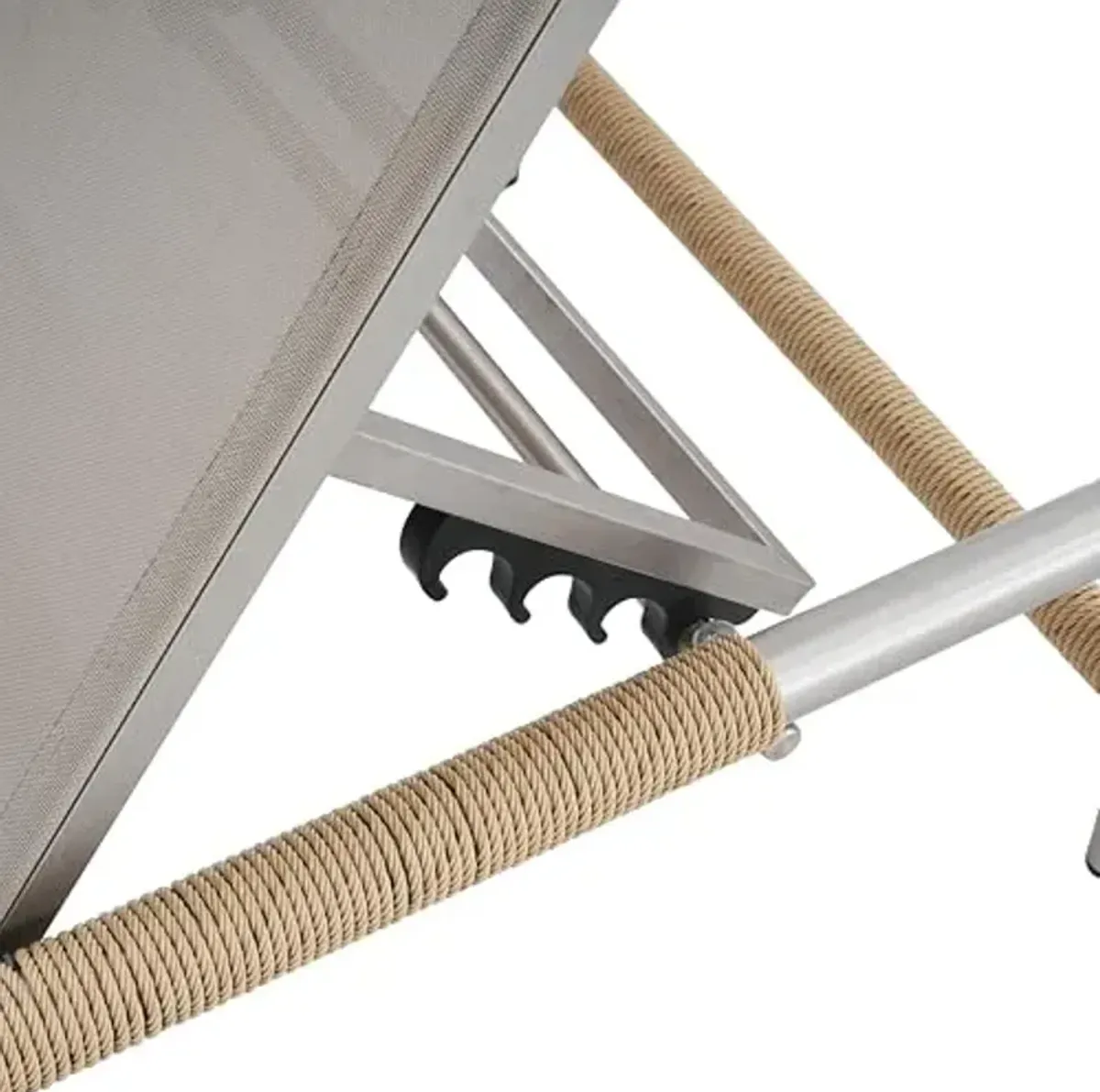 Christopher Knight Home Hargrove Patio Chaise Lounge, Aluminum Frame, Mesh Seating and Rope-Wrapped Legs, 5-Position Adjustable Backrest/Height, Outdoor Relaxation, Poolside, Natural+Silver,1 pcs