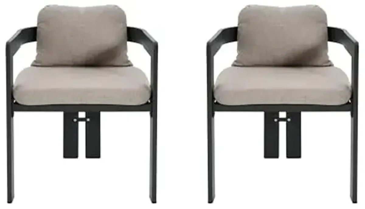 Christopher Knight Home Pula Patio Dining Chairs Set of 2, Aluminum Outdoor Dining Room Chair Set with Removable Seat and Back Cushion, Metal Barrel Chair for Poolside Outdoor Dinner, Black+Beige