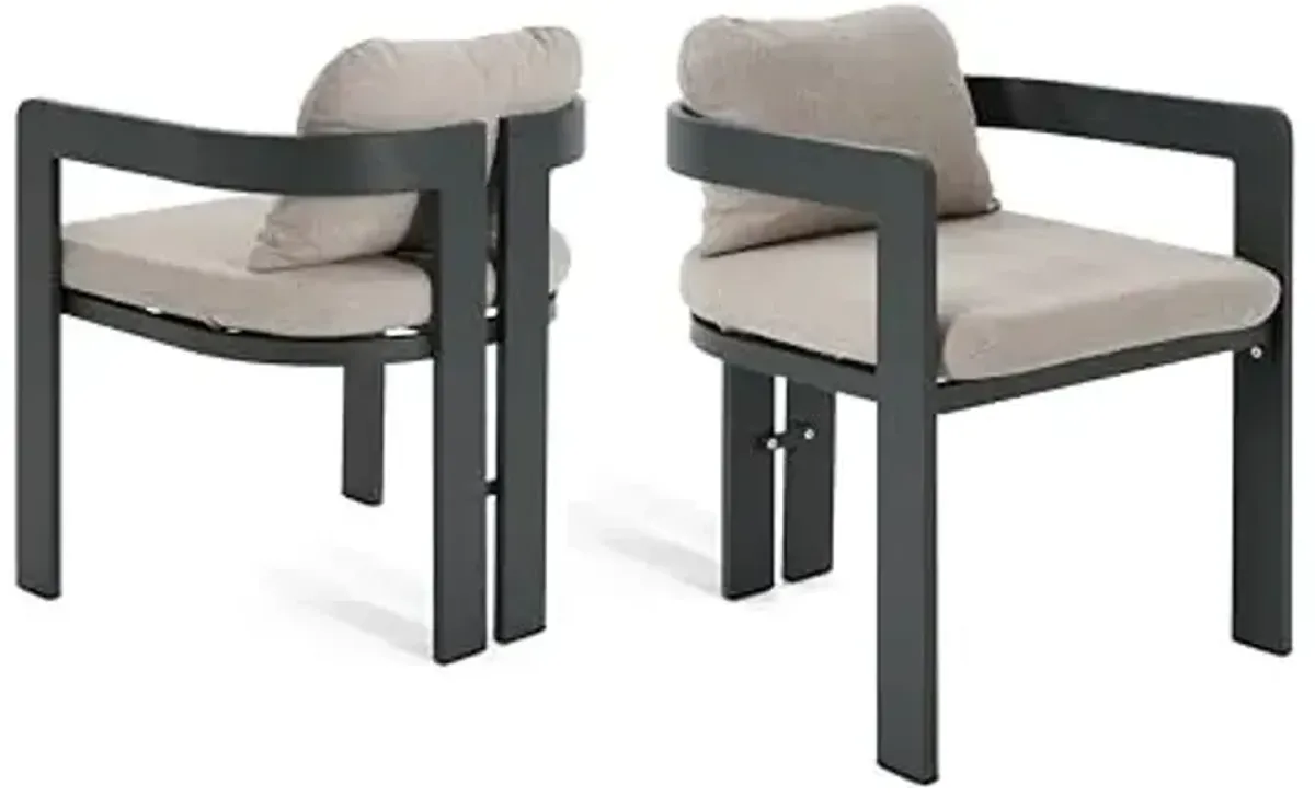 Christopher Knight Home Pula Patio Dining Chairs Set of 2, Aluminum Outdoor Dining Room Chair Set with Removable Seat and Back Cushion, Metal Barrel Chair for Poolside Outdoor Dinner, Black+Beige