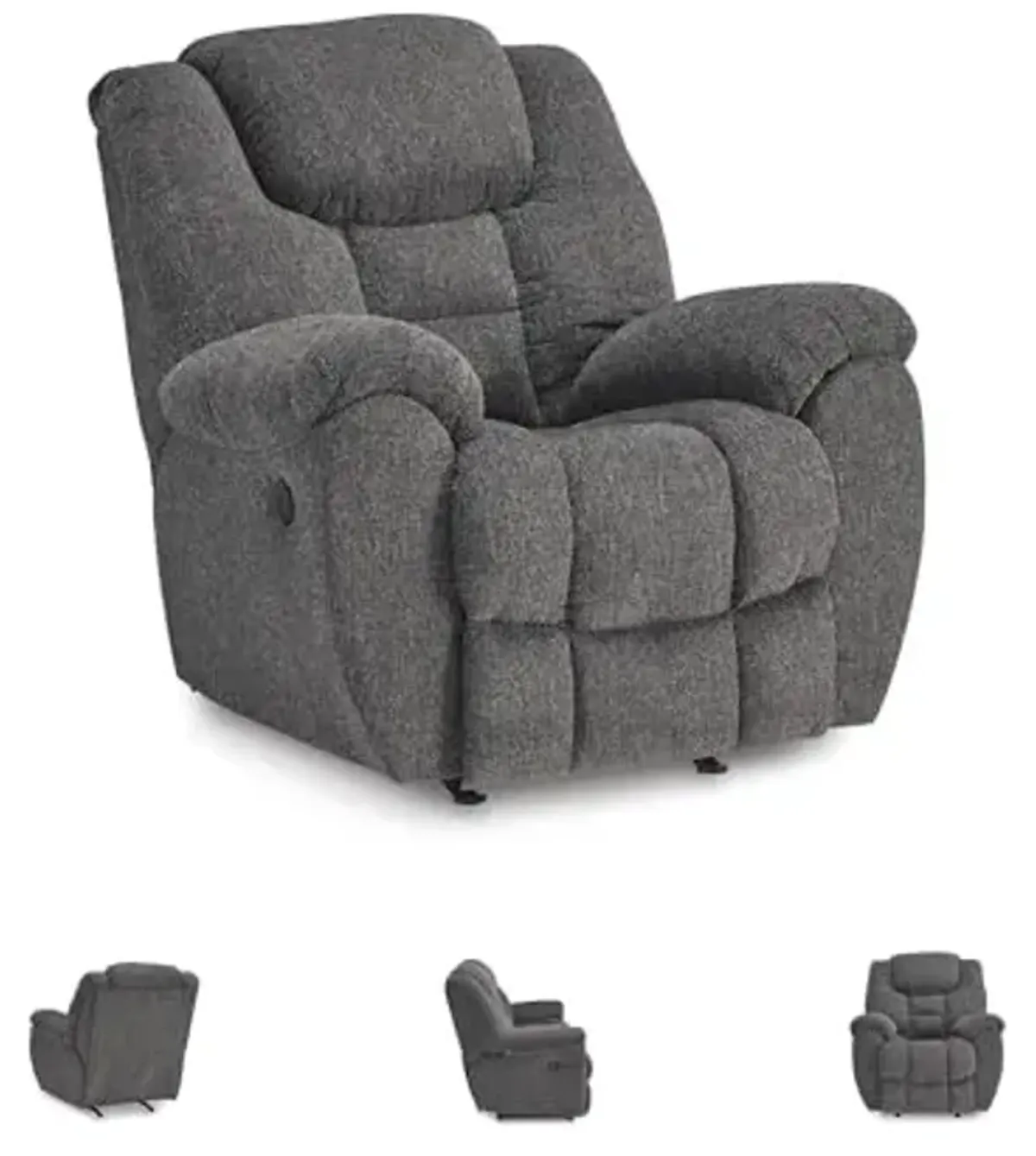 Signature Design by Ashley Foreside Contemporary Nuvella Manual Rocker Recliner with Head-Neck Support and Pillow-Top Arms, Gray