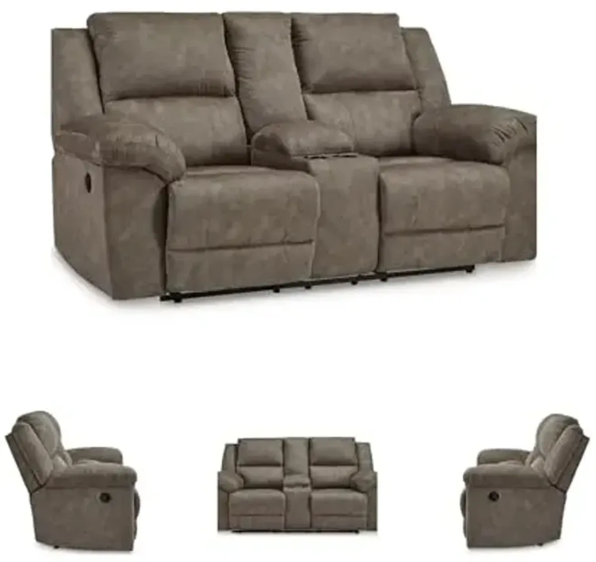 Signature Design by Ashley Laresview Contemporary Faux Leather Manual Double Reclining Loveseat with Console, Storage and Cup Holders, Gray