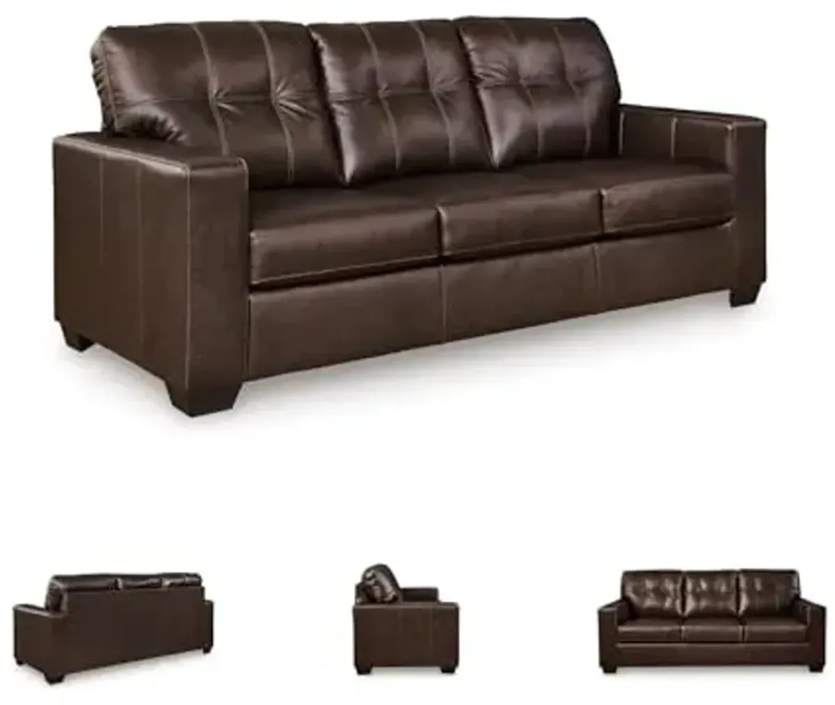 Signature Design by Ashley Santorine Transitional Tufted Leather Match Sofa, Dark Brown