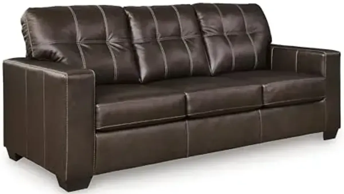 Signature Design by Ashley Santorine Transitional Tufted Leather Match Sofa, Dark Brown
