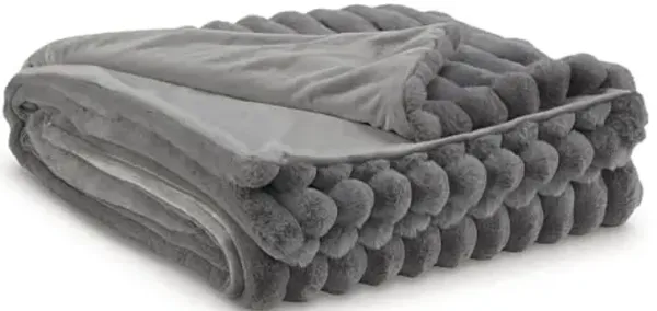 Signature Design by Ashley Alsonwell Contemporary Machine Washable Jacquard Faux Fur Throw with Stripe Design, Gray