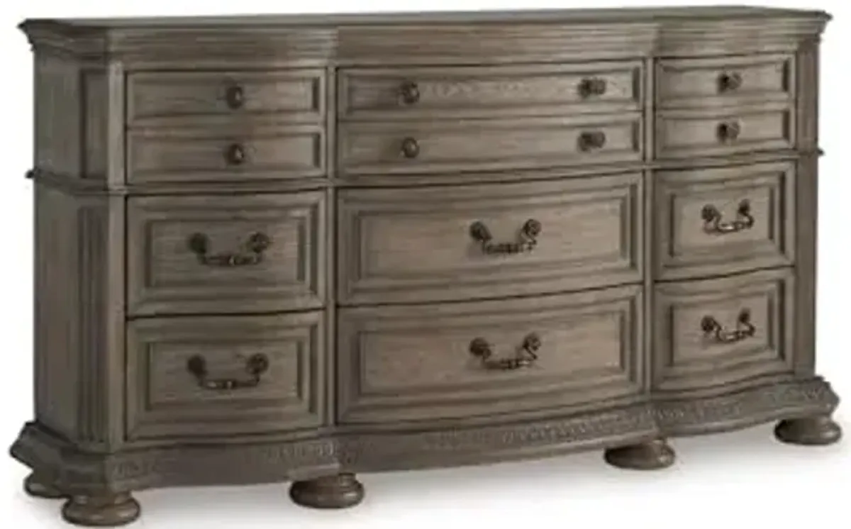 Signature Design by Ashley Ardenfield Traditional 9-Drawer Dresser with Safety Stop and Felt Lining, Light Brown
