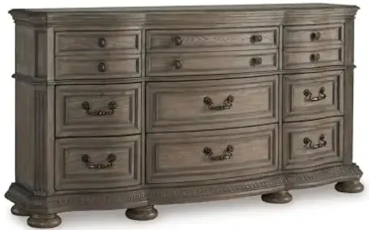 Signature Design by Ashley Ardenfield Traditional 9-Drawer Dresser with Safety Stop and Felt Lining, Light Brown