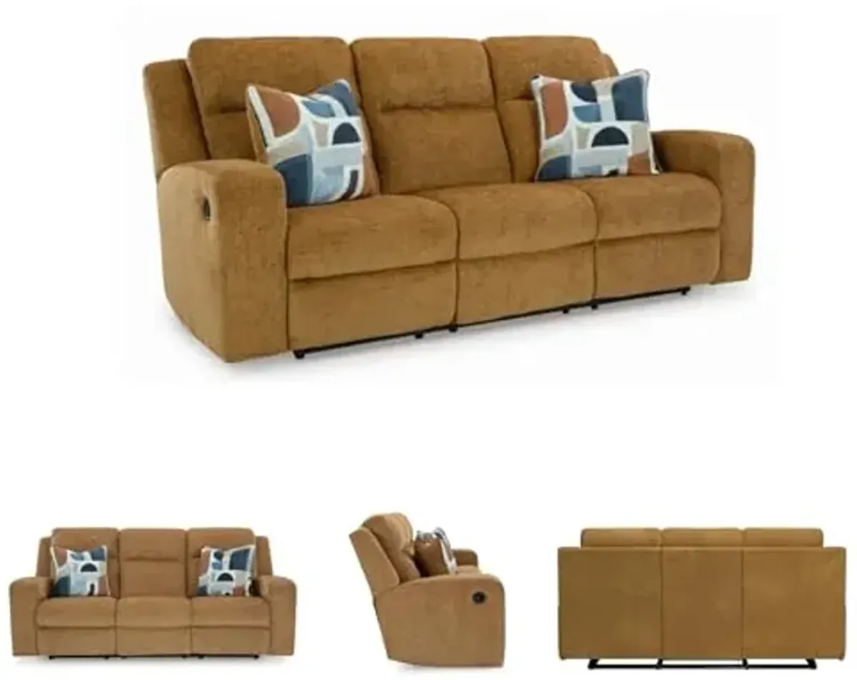 Signature Design by Ashley Kanlow Contemporary Manual Reclining Sofa with 2 Accent Pillows, Light Brown