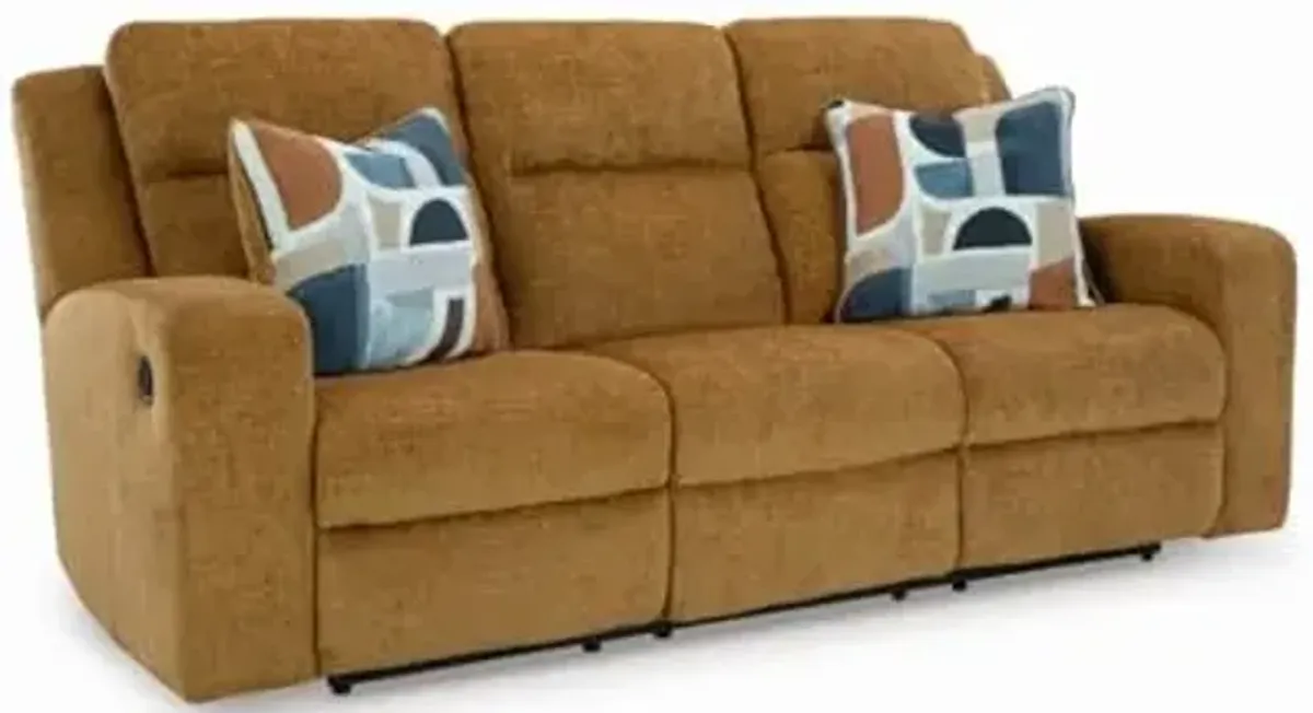 Signature Design by Ashley Kanlow Contemporary Manual Reclining Sofa with 2 Accent Pillows, Light Brown