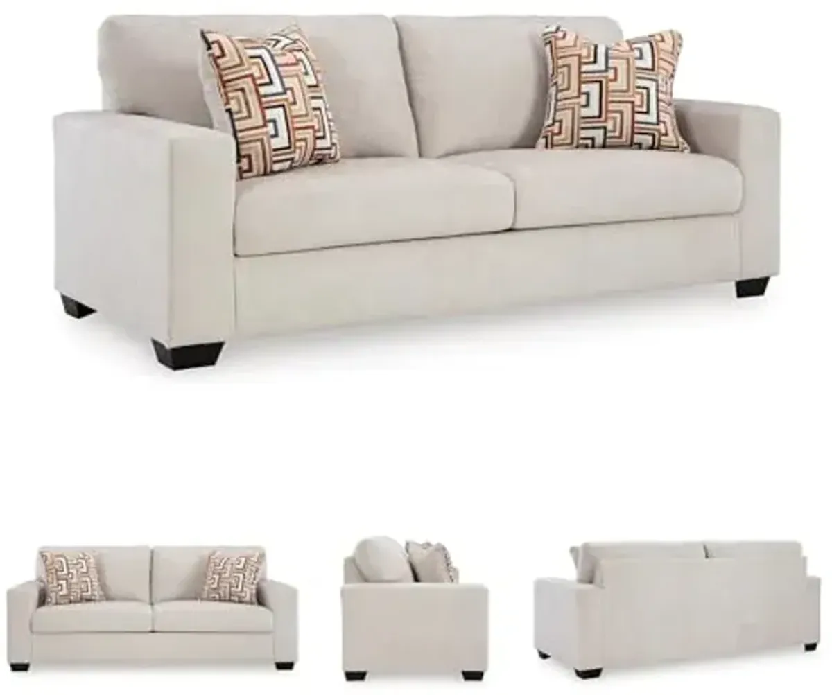 Signature Design by Ashley Aviemore Coastal Sofa Sleeper with Folding Memory Foam Mattress and 2 Accent Pillows, Queen, Beige