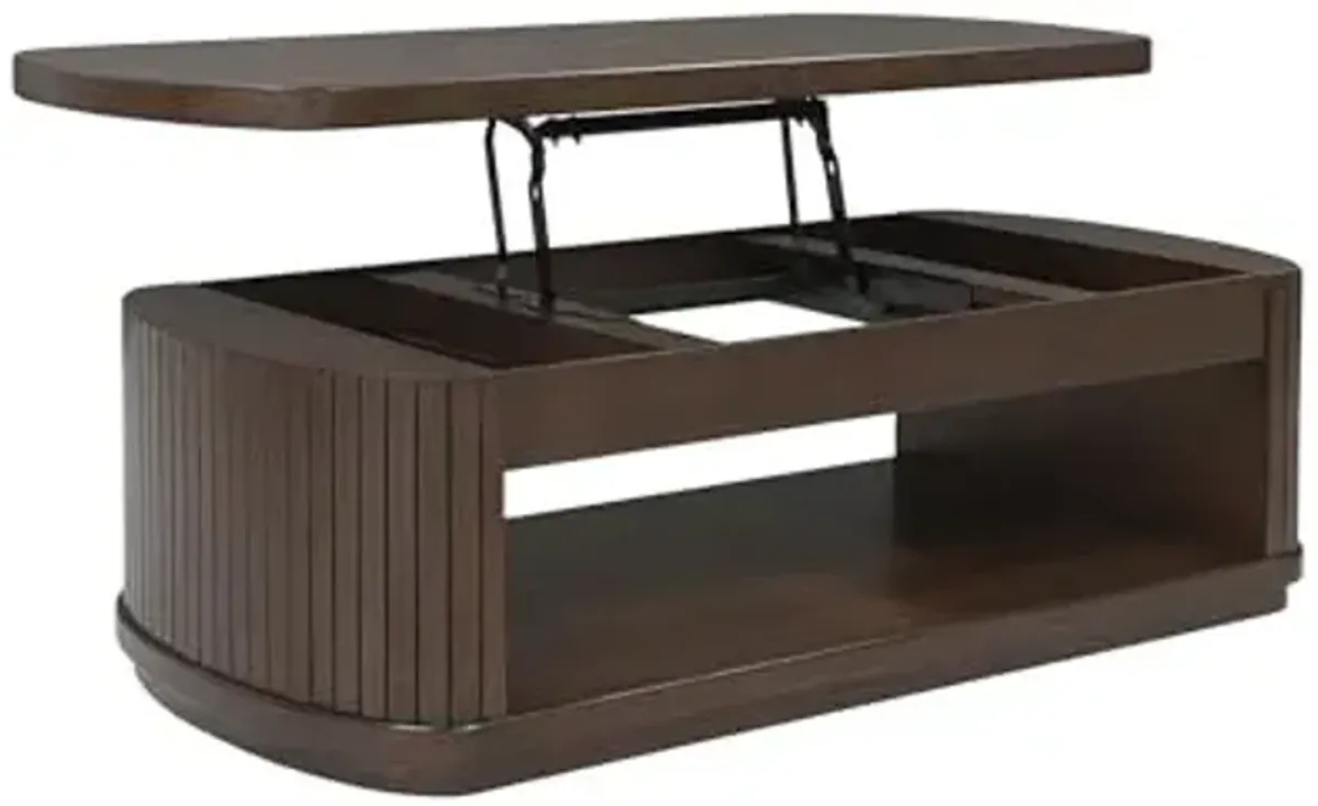 Signature Design by Ashley Korestone Casual Lift Top Cocktail Table with Pedestal Base, Dark Brown