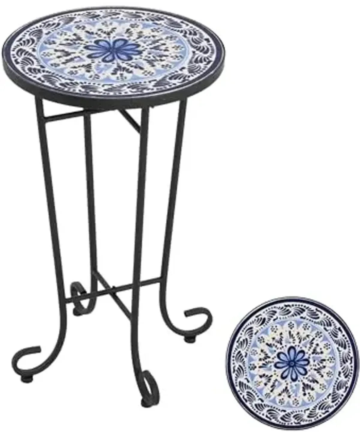 Christopher Knight Home Glady Outdoor Round Side Table, Patio Bistro Table with Ceramic Top and Metal Frame, Small Decorative Accent Table for Patio Garden Porch Balcony, Celadon