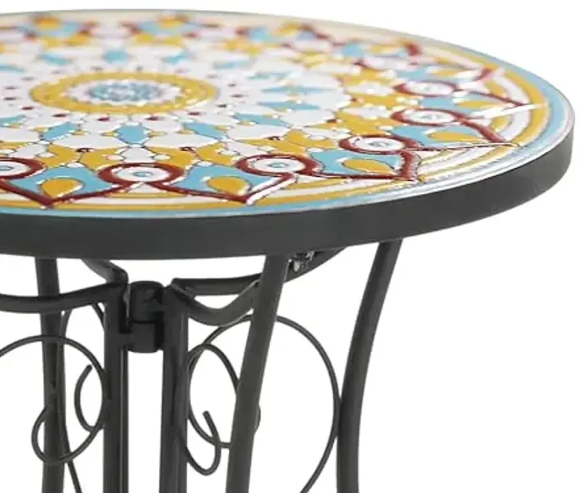 Christopher Knight Home Glady Outdoor Round Side Table, Patio Bistro Table with Ceramic Top and Metal Frame, Small Decorative Accent Table for Patio Garden Porch Balcony, Mandala
