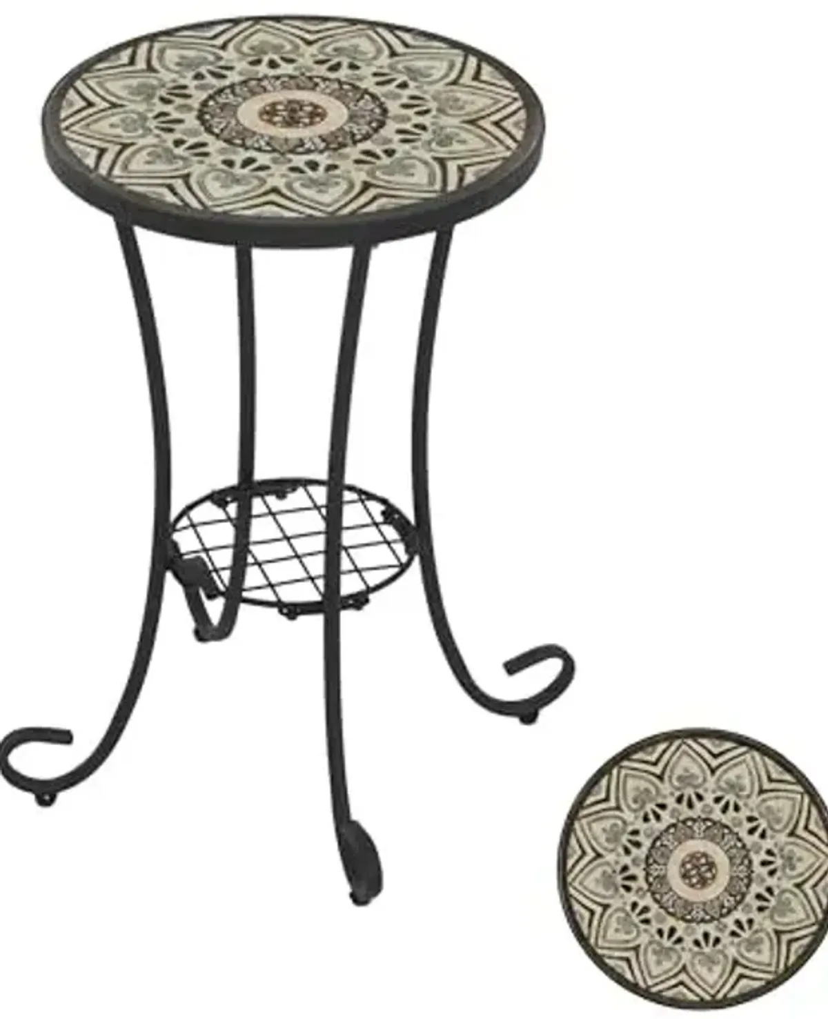 Christopher Knight Home Glady Outdoor Round Side Table, Patio Bistro Table with Ceramic Top and Metal Frame, Small Decorative Accent Table for Patio Garden Porch Balcony, Bohemia