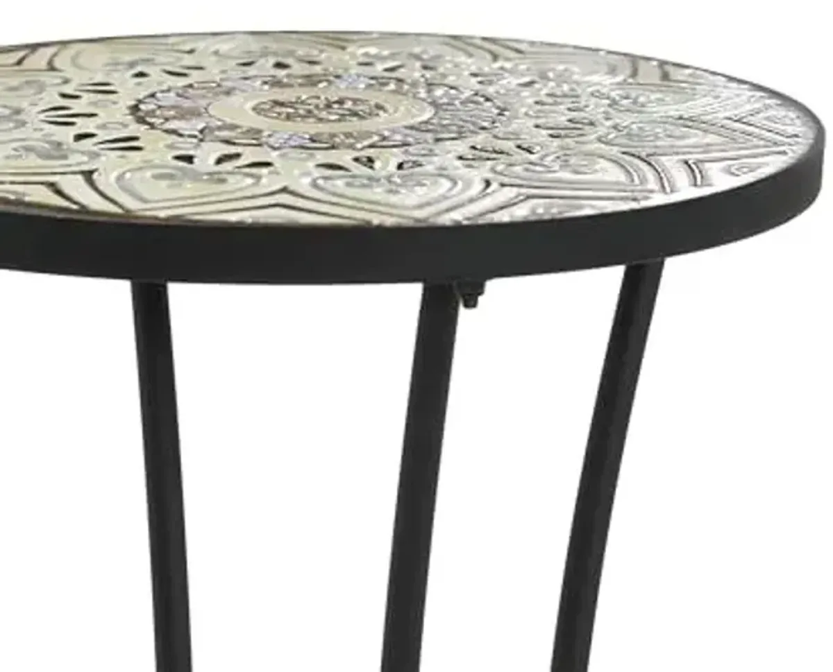Christopher Knight Home Glady Outdoor Round Side Table, Patio Bistro Table with Ceramic Top and Metal Frame, Small Decorative Accent Table for Patio Garden Porch Balcony, Bohemia