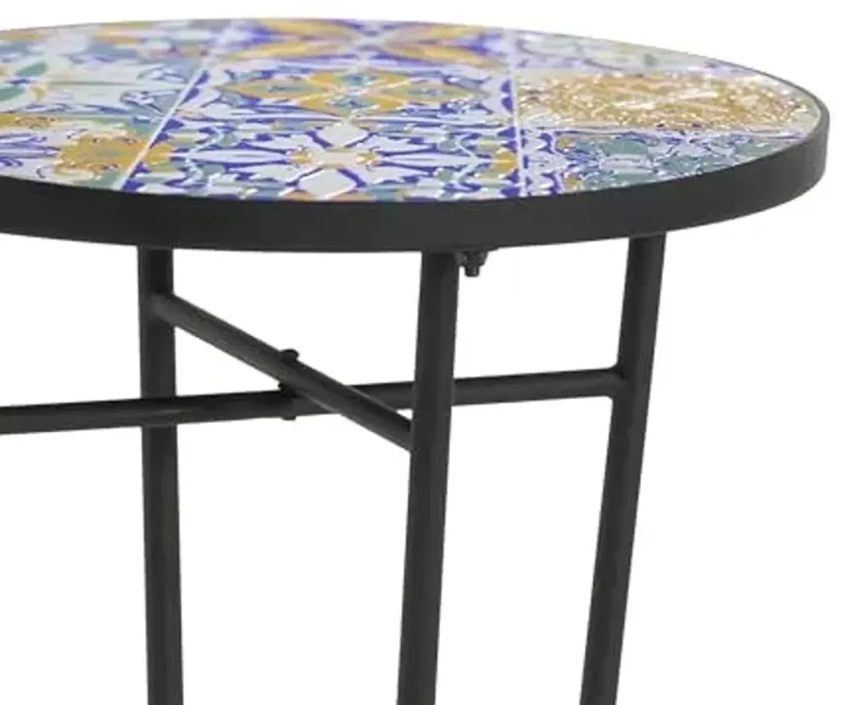 Christopher Knight Home Glady Outdoor Round Side Table, Patio Bistro Table with Ceramic Top and Metal Frame, Small Decorative Accent Table for Patio Garden Porch Balcony, Geometric