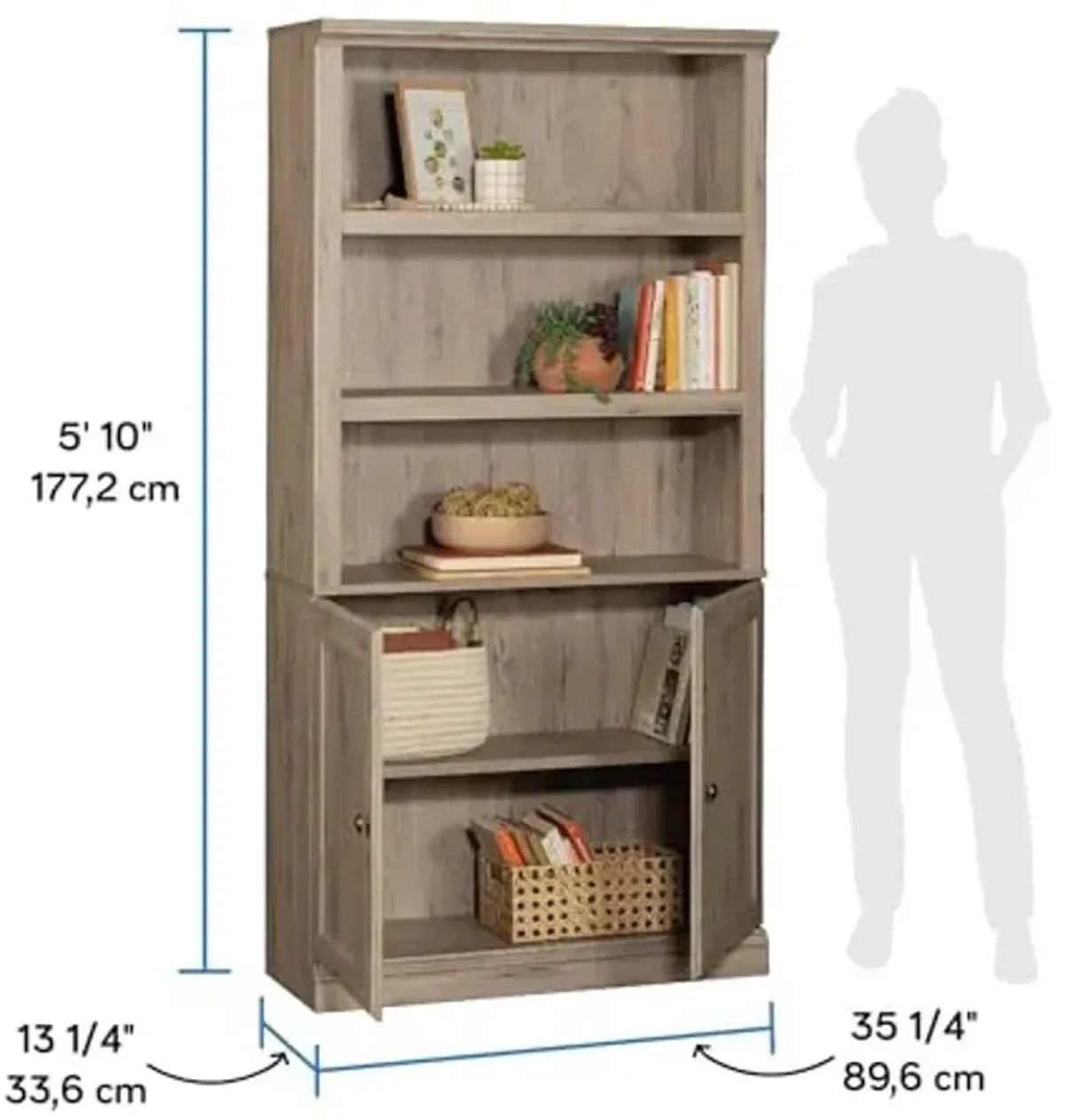 Sauder Miscellaneous Storage 5-Shelf/Book Shelf 2-Door Bookcase, Laurel Oak Finish