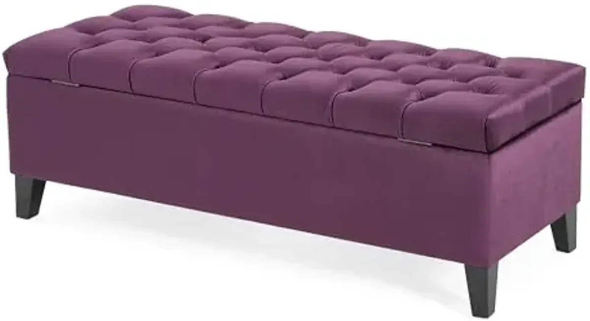 Christopher Knight Home Gloust Velvet Storage Ottoman, Upholstered Rectangular Storage Bench, Living Room Seating, Tufted BottonFoot Rest Stool for Home Office, Entryway and Bedroom, Purple