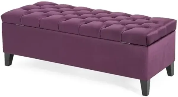 Christopher Knight Home Gloust Velvet Storage Ottoman, Upholstered Rectangular Storage Bench, Living Room Seating, Tufted BottonFoot Rest Stool for Home Office, Entryway and Bedroom, Purple