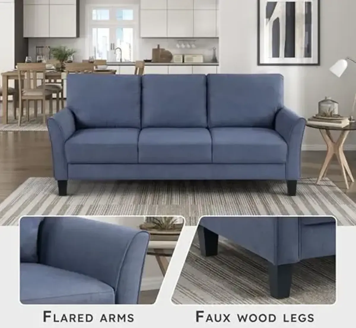 Lexicon Sofa, Modern Living Room Couch, Textured Fabric Upholstered Couch for Living Room/Bedroom/Office/Apartment, 78.5" Sofa, Blue