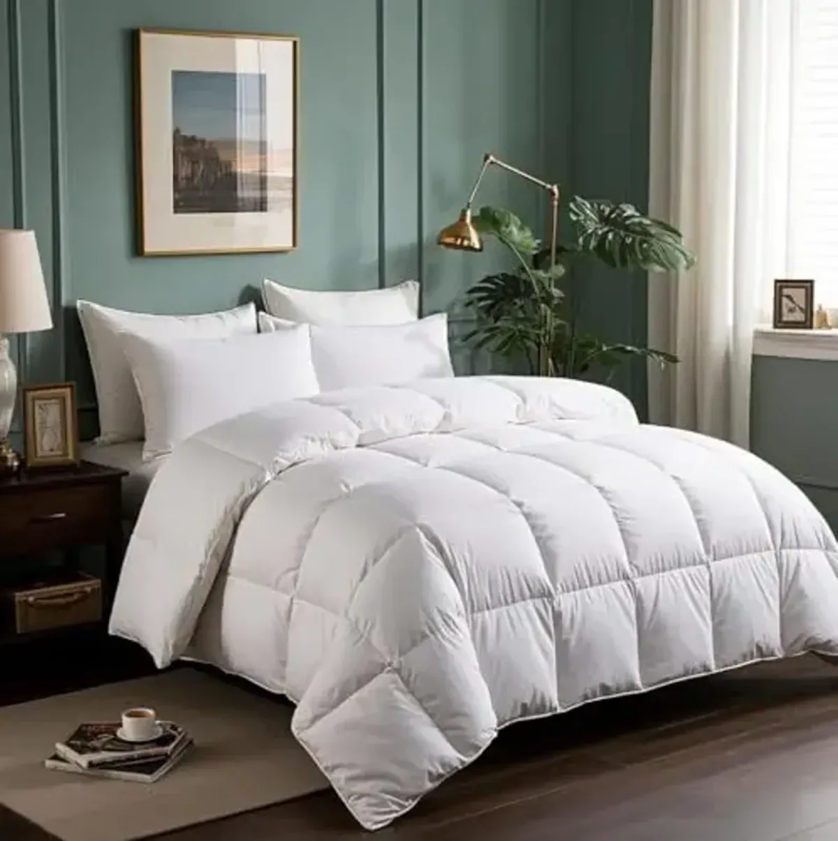 Serta Luxurious Goose Feathers Down Fiber Comforter King Size Duvet Insert, 100% Cotton, Hotel Quality Hypoallergenic Comforter, 59oz Light Warmth 106 x 90 in White