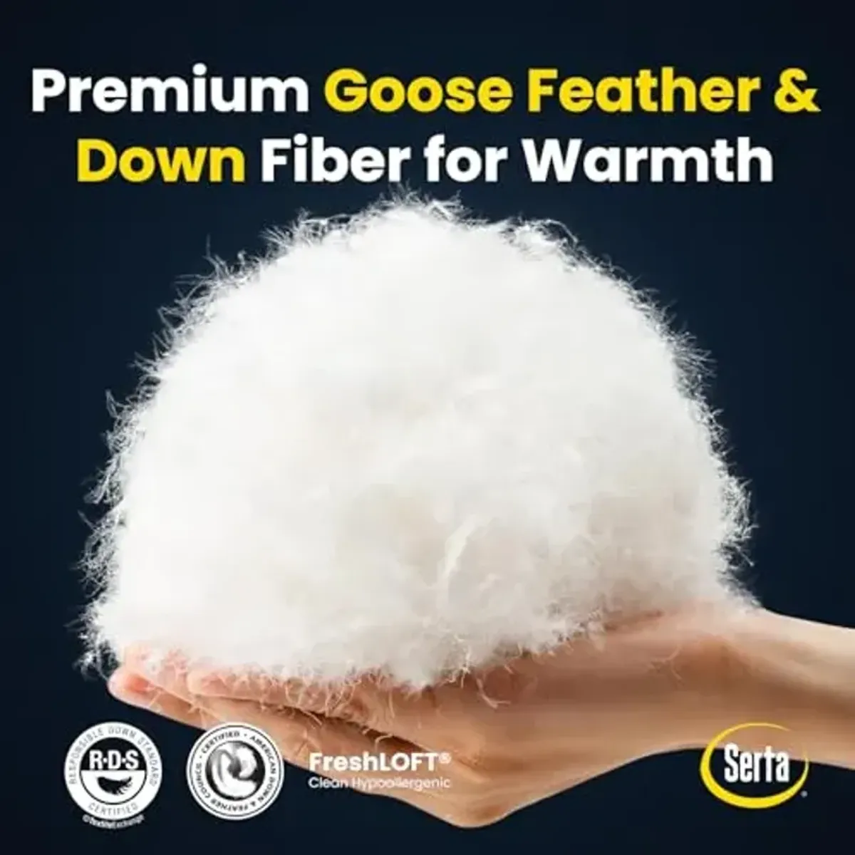 Serta Luxurious Goose Feathers Down Fiber Comforter Queen Size Duvet Insert, 100% Cotton, Hotel Quality Hypoallergenic Comforter, 50oz Light Warmth 90 x 90 in White