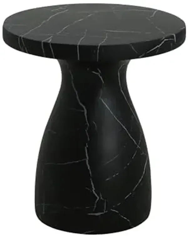 Christopher Knight Home Jayme Outdoor Side Table, Round Top Patio End Table Garden Stool, Lightweight Concrete Decorative Accent Table for Patio Balcony Beach Pool Side, Black Marble Finish