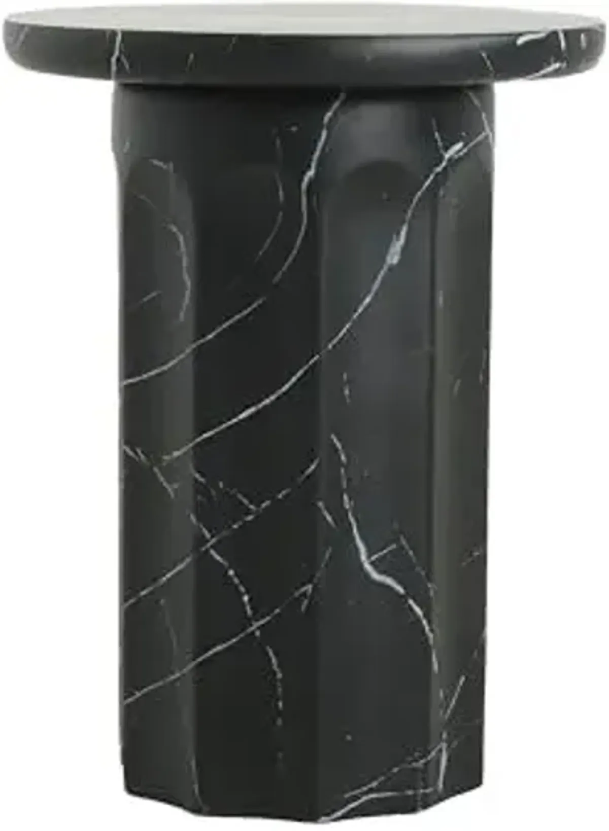 Christopher Knight Home Mervynt Outdoor Side Table, Lightweight Concrete Patio End Table Garden Stool with Round Top, Decorative Accent Table for Patio Balcony Beach Pool Side, Black Marble Finish