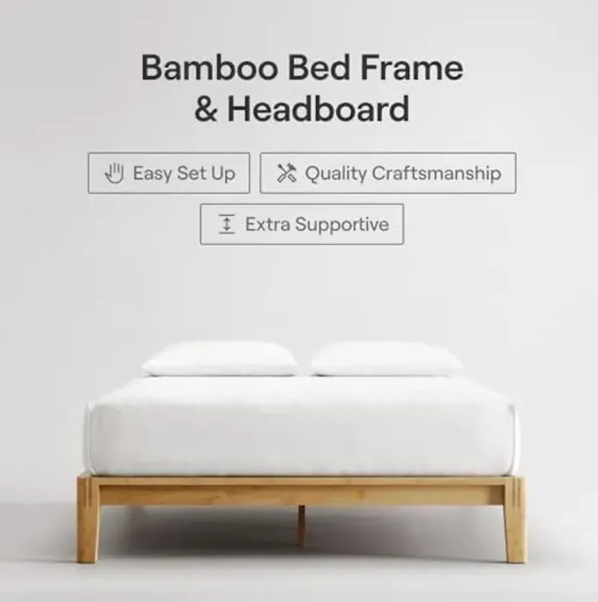 Nectar Bamboo Platform Bed Frame - Twin - Natural - Floating Center Support Legs - 12” Height - Easy Tool Free Set Up - Contemporary and Durable - Sturdy Wooden Support Slats - Holds Up to 500 Pounds