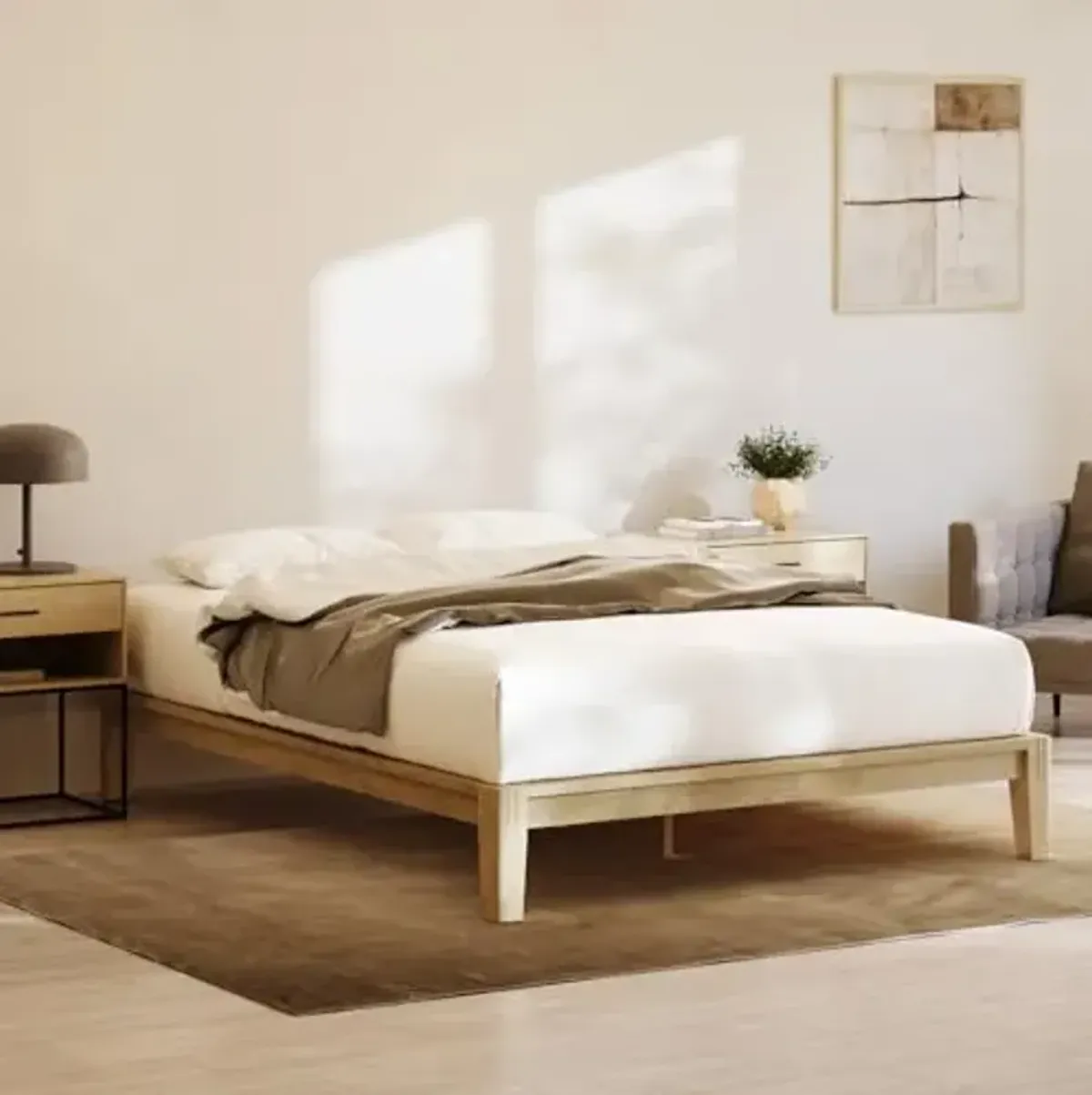 Nectar Bamboo Platform Bed Frame - Twin - Natural - Floating Center Support Legs - 12” Height - Easy Tool Free Set Up - Contemporary and Durable - Sturdy Wooden Support Slats - Holds Up to 500 Pounds