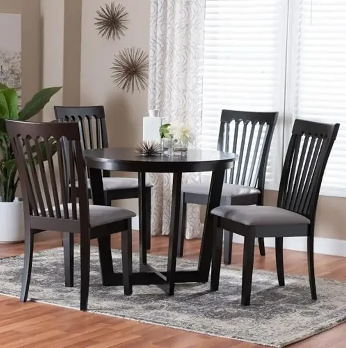 Baxton Studio Nellie Dining Set, 5-Piece, Grey/Dark Brown