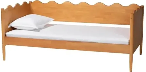 Baxton Studio Malaya Modern Oak Brown Wood Full Daybed with Scalloped Edges