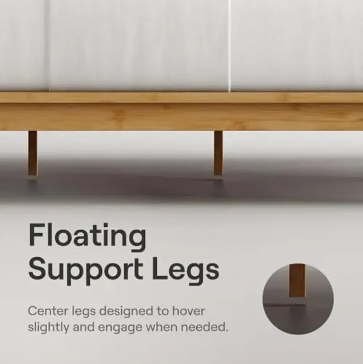Nectar Bamboo Platform Bed Frame - Full - Natural - Floating Center Support Legs - 12” Height - Easy Tool Free Set Up - Contemporary and Durable - Sturdy Wooden Support Slats - Holds Up to 800 Pounds