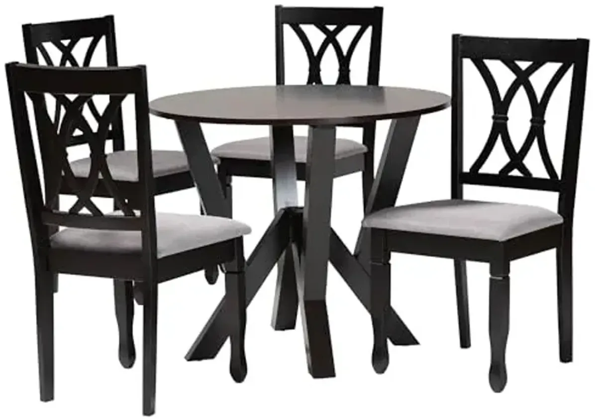 Baxton Studio Irene Modern Grey Fabric and Dark Brown Finished Wood 5-Piece Dining Set