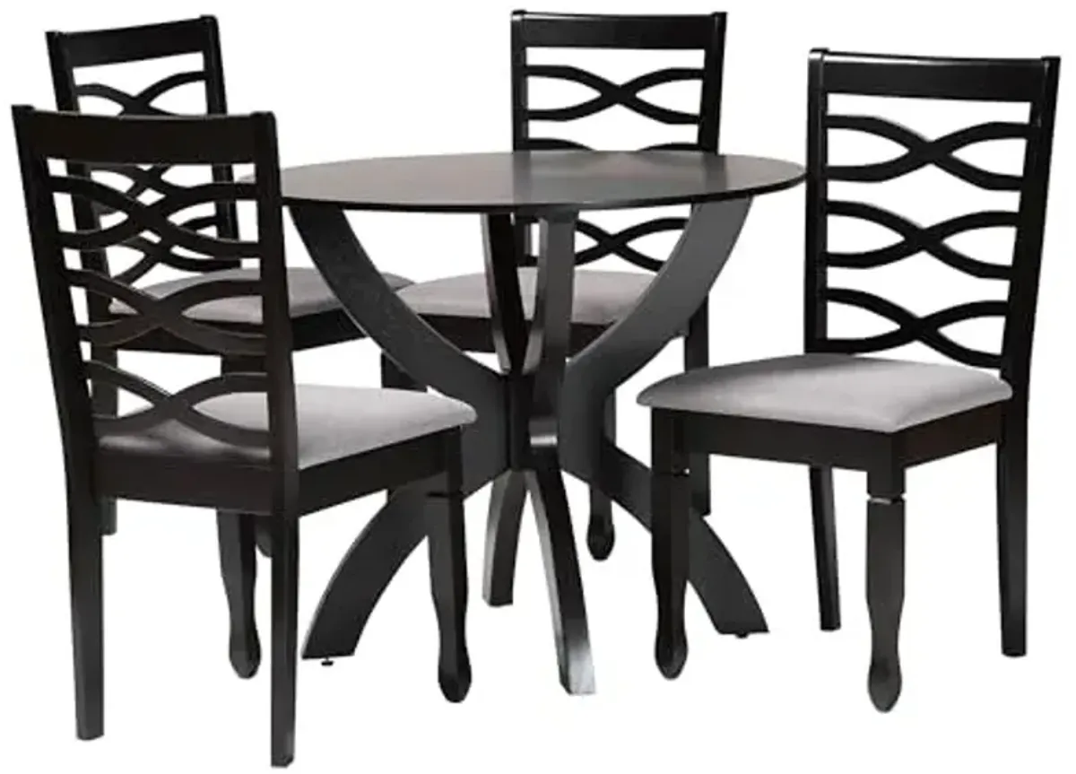 Baxton Studio Aspen Modern Grey Fabric and Dark Brown Finished Wood 5-Piece Dining Set